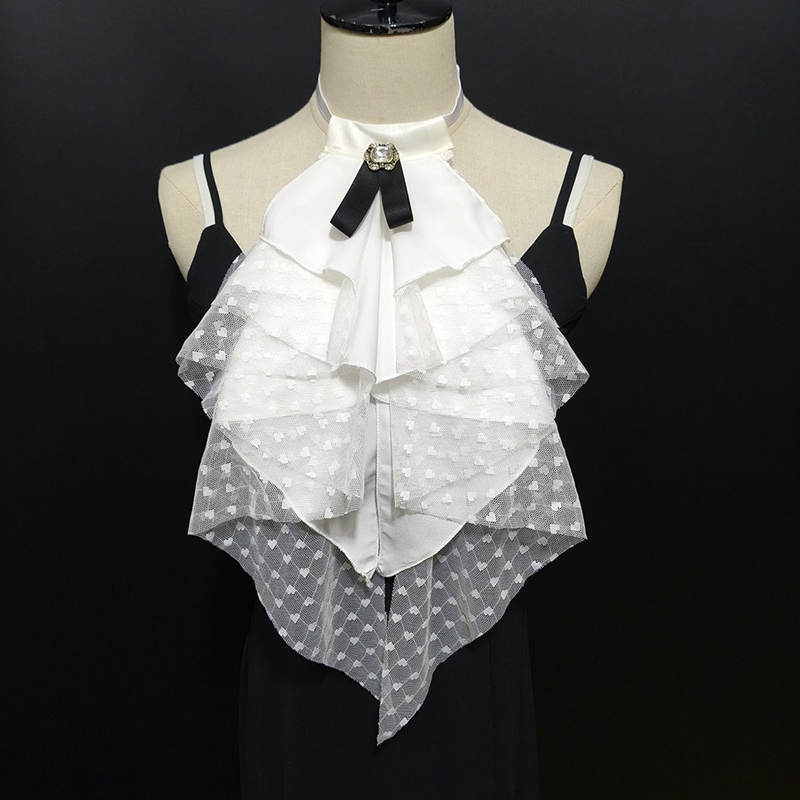 Necklaces - Witte kanten, gelaagde, afneembare nepkraag, mesh,
