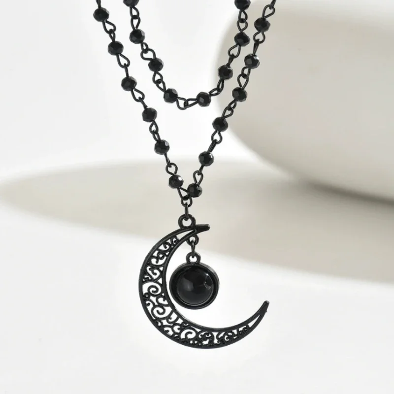 Gothic gelaagde maanhanger ket - Layered Pendant Necklace Aesthetic recensie en prijs