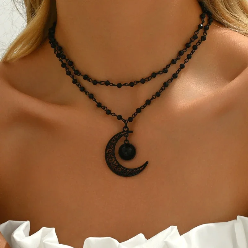 Gothic gelaagde maanhanger ket - Layered Pendant Necklace Aesthetic recensie en prijs