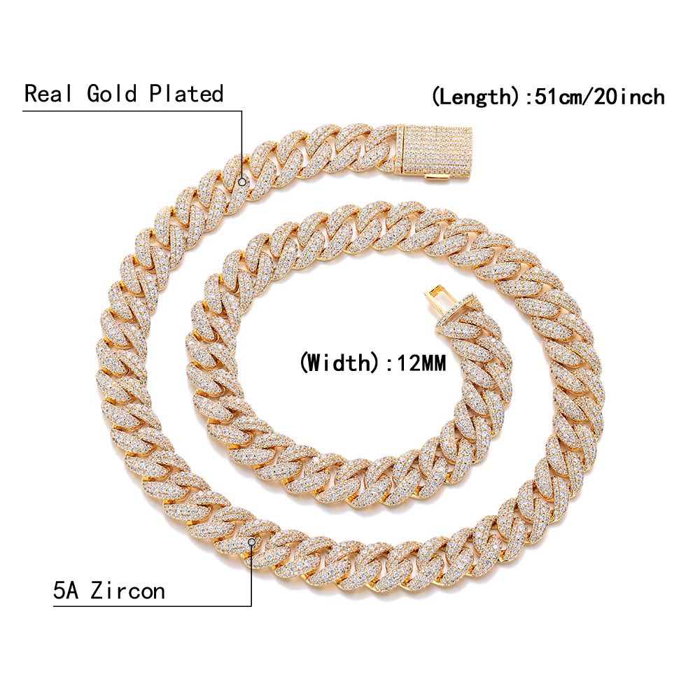 12mm Hip Hop Sieraden Diamant  - Cuban Link Chain 12Mm recensie en prijs
